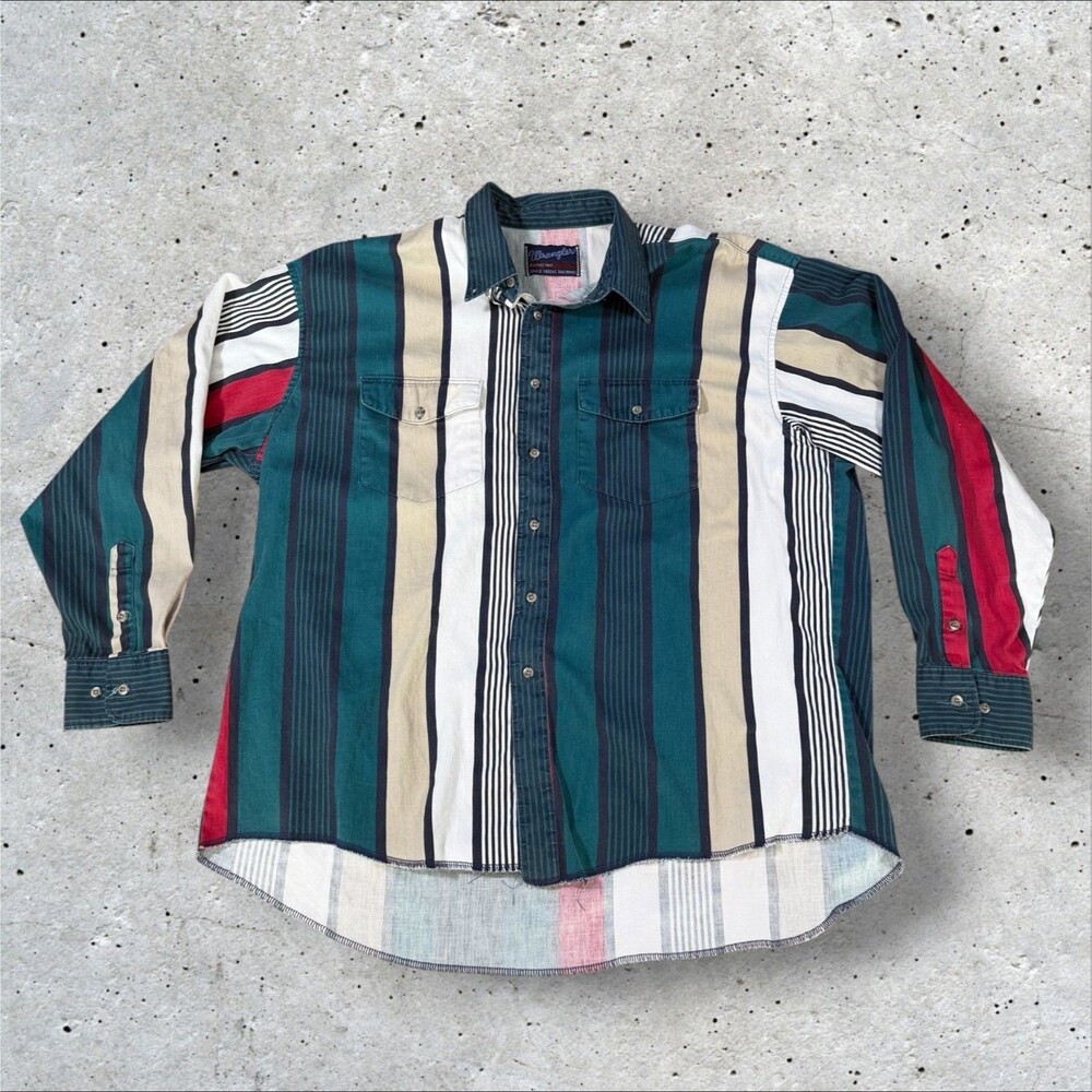Vintage Wrangler Western Shirt Mens XL Striped Colorblock Rodeo Aztec Cowboy